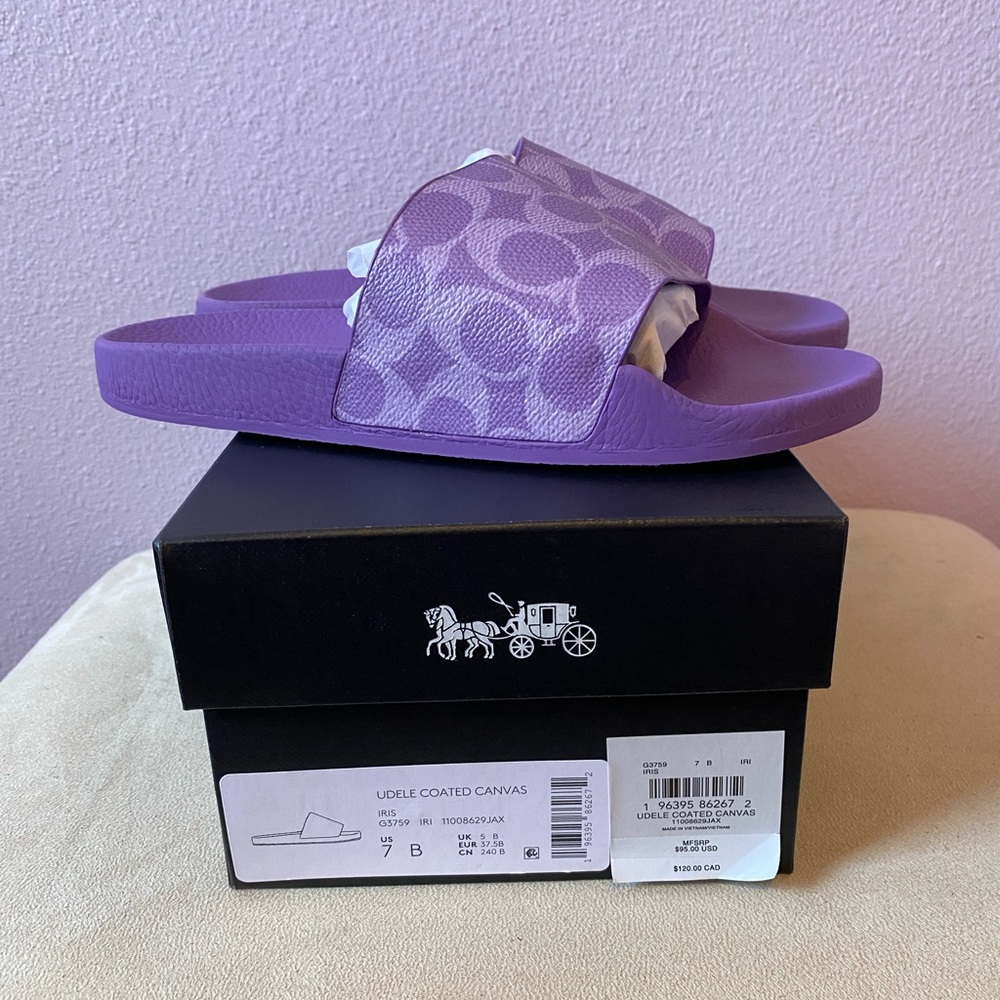 Coach Purple Udele Sport Slide in Signature Canvas Size 7